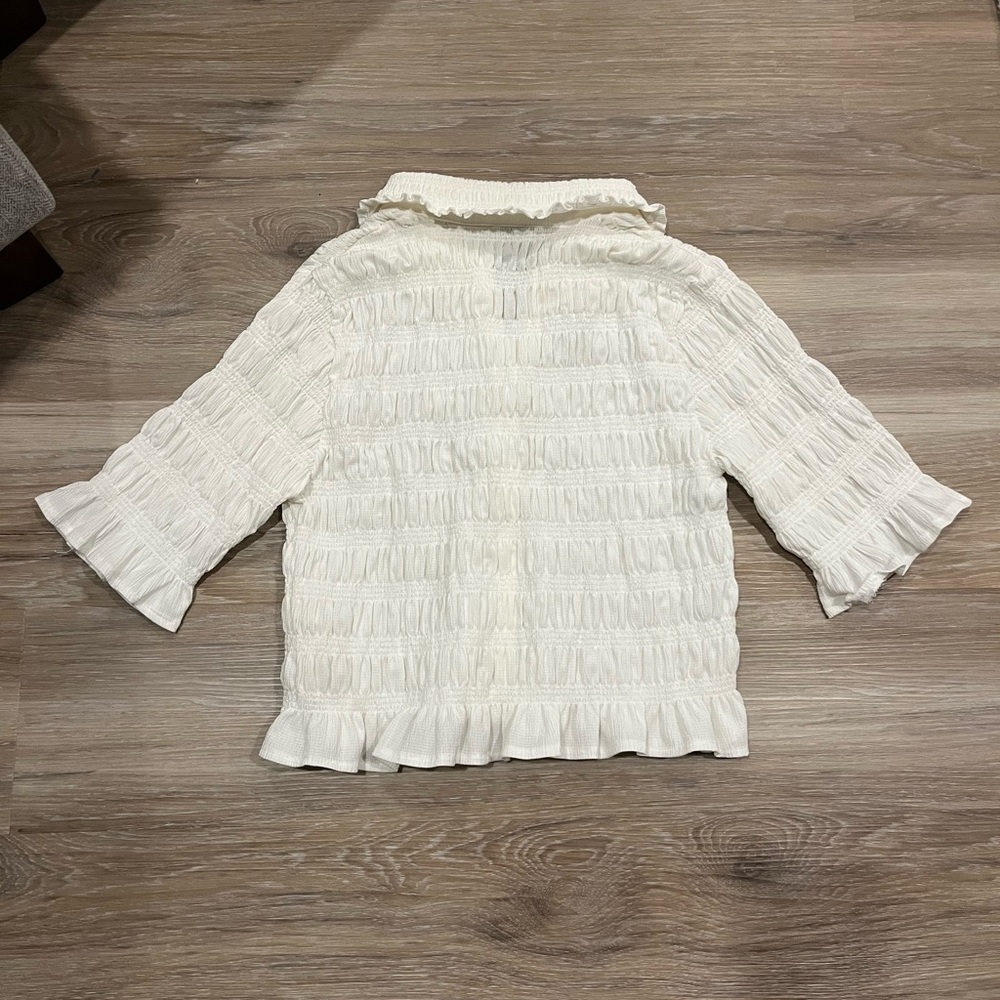Anthropologie Maeve Button Front Smocked Top White Size Medium - Picture 5 of 7